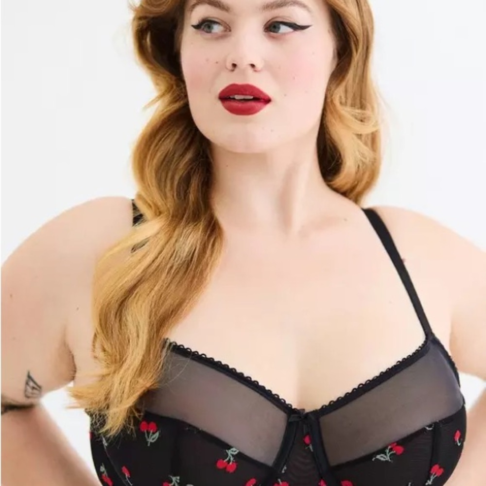 NWOT Torrid Balconette Unlined Mesh Bra with Cherries Embroidery